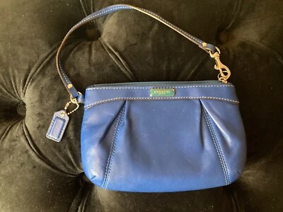 Coach Women's Blue Mini Purse/Wristlet - Dyed Leather Bag With Adjustable Strap - Image 1 of 4