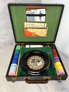 Vintage Casino Games Roulette Cards Chips Horse Briefcase