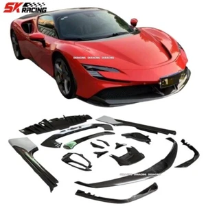 Fits Ferrari SF90 Carbon Fiber+FRP Front Rear Bumper Rear Spoiler Wing Body Kits - Picture 1 of 20