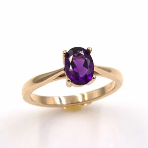 Natural African Amethyst 14KT Yellow Gold 7x5mm Oval Ring (Sizes 4-9) - Picture 1 of 2