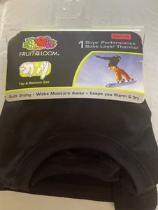NEW Fruit of the Loom Boy's Quick Dry Base Thermal Underwear Set Black XS 4/5 - Picture 1 of 5