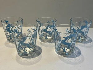 Vintage Art Deco Blue Leaping Gazelle Whisky/Highball/Rocks Gläser - 5er Set - Bild 1 von 5