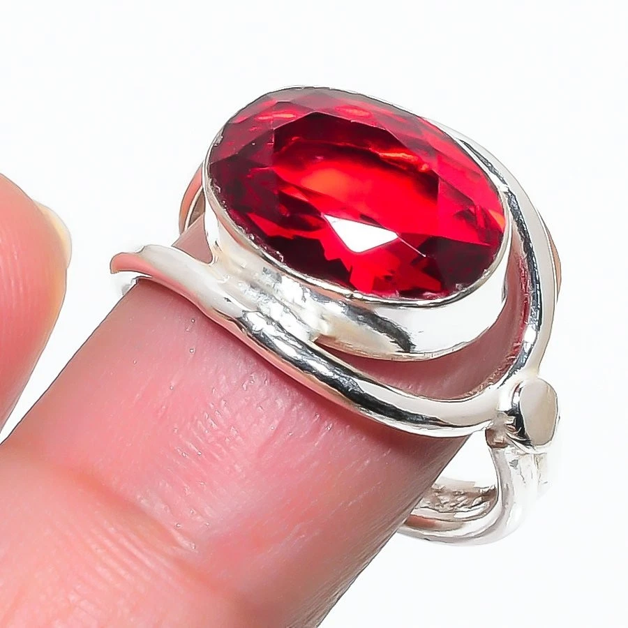 Anillo de plata esterlina 925 con piedras preciosas granate rojo joyería de todos los tamaños para regalo Foto 1 de 1