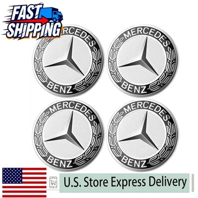 4 Fits For Mercedes Benz C350 Wheel Center Caps Emblem Black Rim Hub Cover Badge - Image 1 of 4