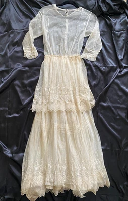 Antiguo Maxi Vestido Eduardiano Blanco Red y Encaje XXS / XS Boho *leer* Foto 1 de 4