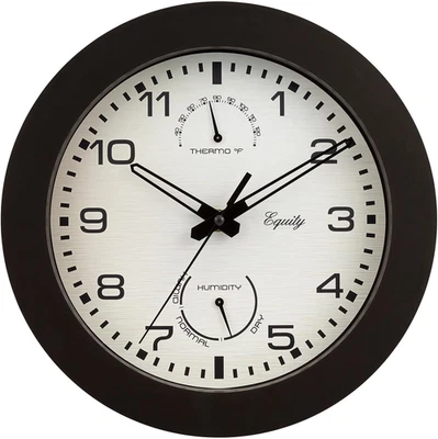 Equity by La Crosse 10 Inch In/Out Brown Wall Clock with Thermometer and Hygrome - Image 1 of 4