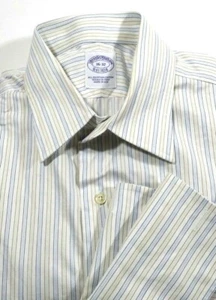 BROOKS BROTHERS Hombre Algodón Tejido a rayas Italia Puño francés Camisa de vestir 16 - Imagen 1 de 3