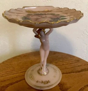 RARE Fenton Cambridge Crown Charleton (Pink Milk Glass) Compote Nude Art Deco - Picture 1 of 7