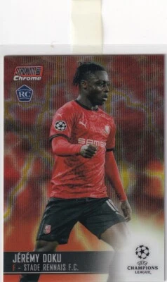 Topps Chrome Stadium Club CL 20/21 No. 22 Jeremy Doku Rookie Card RC Orange Wave - Image 1 of 2