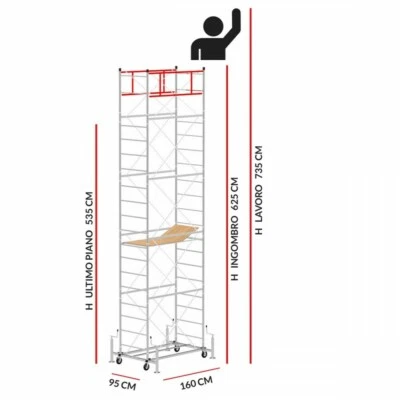 Trabattello Zincato M4 LUX Base Estraibile (h lavoro 7,35 m) - Immagine 1 di 4