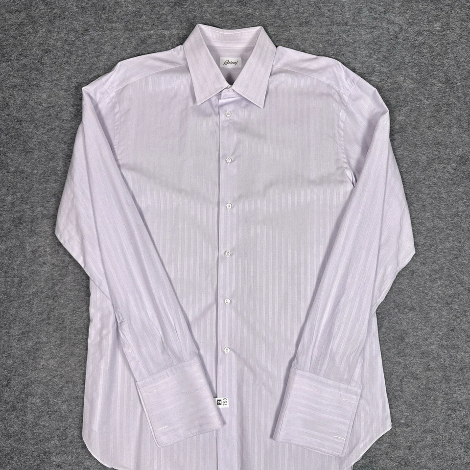 Camisa BRIONI Para Hombre Azul Y Blanco Rayas Algodón Manga Larga Vestido Puño Francés Foto 1 de 4