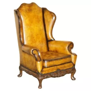 MUSEUM QUALITY RESTORED VICTORIAN BROWN LEATHER CHESTERFIELD WINGBACK ARMCHAIR - Picture 1 of 19