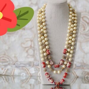 Pakistani Indian Set Bollywood Wedding Long Kundan Necklace Bridal Pearl Jewelry
