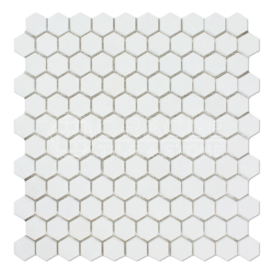Thassos White Greek Marble 1 inch Hexagon Mosaic Tile - Image 1 of 1