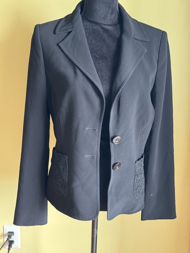 Giacca donna Valentino Roma nera classica tasche pizzo taglia 44 8 Made in Italy