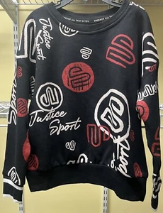 Justice Sport Logo Black Red White Long Sleeve Sweatshirt Size X-Small 5-6 New - Picture 1 of 10