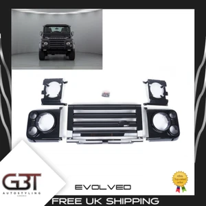 LAND ROVER DEFENDER FRONT SVX STYLE GRILLE & HEADLAMP SURROUND SET KIT BLACK UK - Picture 1 of 11