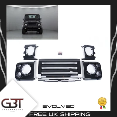 For Land Rover Defender Front Grille & Headlamp Cases SVX Style Gloss Black UK - Image 1 of 4