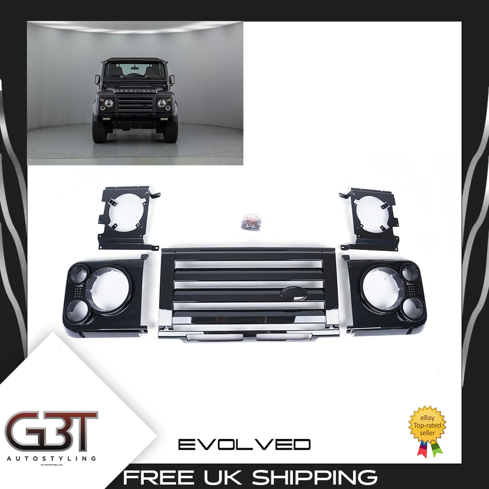 For Land Rover Defender Front Grille & Headlamp Cases SVX Style Gloss Black UK - Image 1 of 4