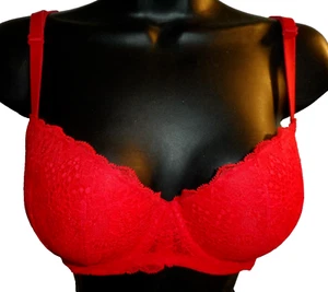 VICTORIA'S SECRET PINK LINED UNDERWIRE RED LACE BRA Size 32DD - Picture 1 of 18