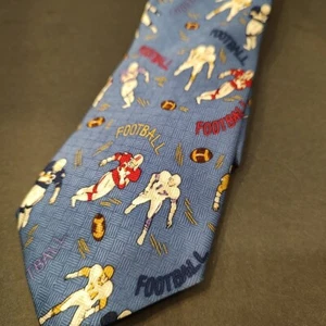 Class Club Blue And Multicolor Football Players 53" x 3" Mens Neck Tie Blue - Picture 1 of 4
