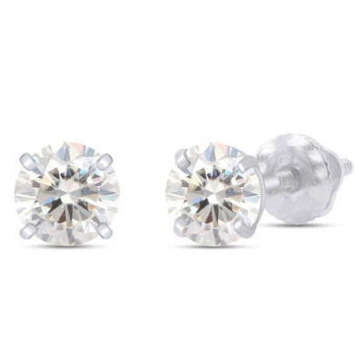 8 Ct Round Cut Certified Real Moissanite 14K White Gold Stud Earrings Screw Back - Image 1 of 4