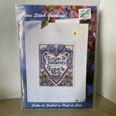 Cross Stitch Greetings Card “Love is patient Love is kind” Pattern #905 - Image 1 of 3