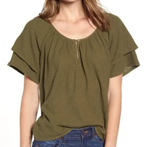 MADEWELL Texture & Thread Tiered Sleeve Top Green Size Small - Picture 1 of 4