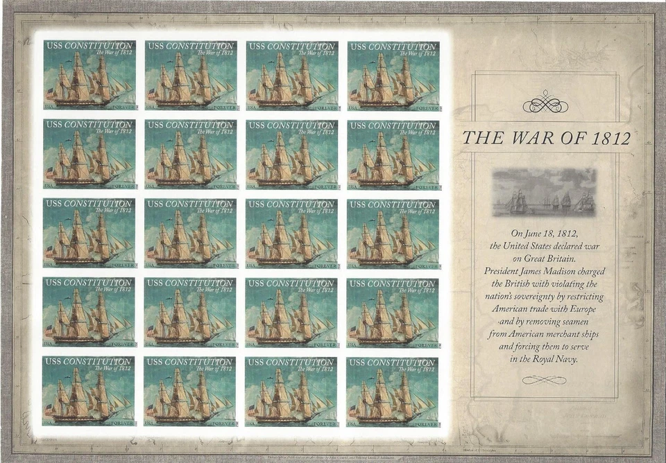 Scott 4703a, IMPERFORATE (No Die-Cut) War of 1812 Pane, MNH, 2022 Scott $55.00 - Image 1 of 1
