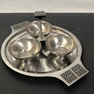 International Silver Co. Stainless Steel Tri-Bowl Condiment Holder & Tray 1950s - Picture 1 of 14