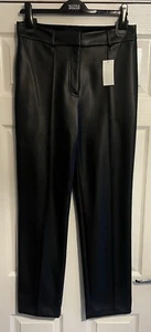 M&S SIZE 12 LONG BLACK QUALITY FAUX LEATHER STRAIGHT LEG TROUSERS BNWT £39.50 - Picture 1 of 8