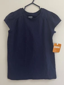 Gymboree Kids Girls Pleated Shoulder 100% Cotton Crew Neck T-Shirt Navy S NWT - Picture 1 of 3