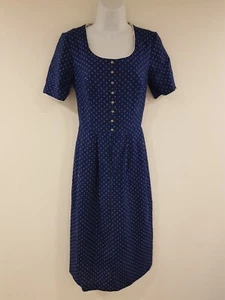 Vintage Kleid blau Baumwolle Blumen Knopfleiste Taschen Retro Arbeit Smart Gr. 12 - Bild 1 von 15