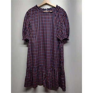 Mini Vestido Free Assembly Talla XXL Azul Cuadros Manga Corta Volantes Otoño Informal - Imagen 1 de 9