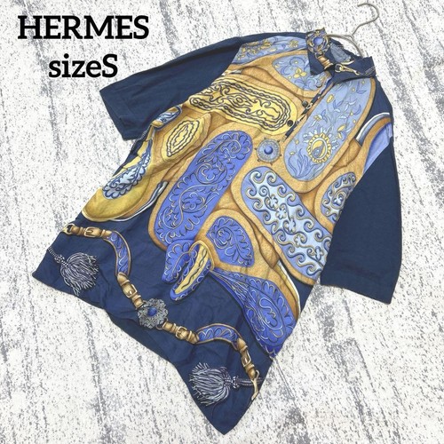 HERMÈS HERMES Camicia Uomo Camicia Maglia Seta Manica Corta Navy Cashmere