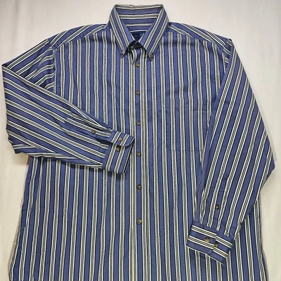 Camisa Towncraft sin arrugas con botones para hombre L azul blanco a rayas 100 % algodón  Foto 1 de 4