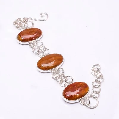 Red And Yellow Jasper 925 Sterling Silver Adjustable Bracelet 7.99" B, Christmas - Image 1 of 4