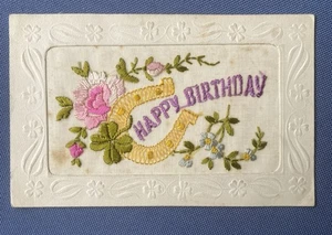 WW1 Embroidered Silk Postcard: HAPPY BIRTHDAY - Picture 1 of 2