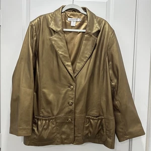 Silhouettes Metallic Gold 100% Leder Jacke 24W Blazer - Bild 1 von 21