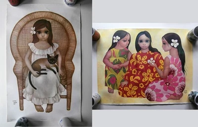 Impresiones de Margaret Keane - Island Royalty 20x31 y flores del viejo Hawaii 22,5x28 Foto 1 de 4