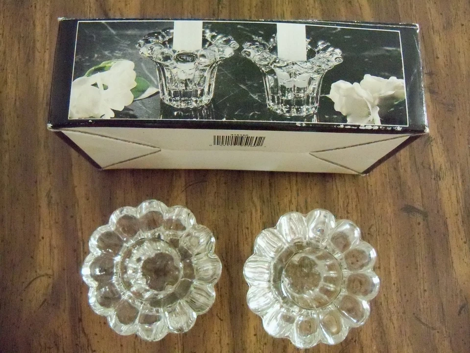 Forever Crystal Candle Holders Clear Flower Shape #315160