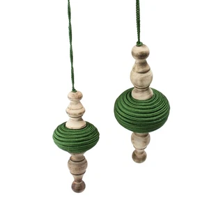 Melrose Set of 2 Green and Beige Wooden Finial Drop Christmas Ornaments 9" - Picture 1 of 3
