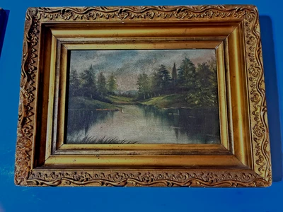 Антикварный пейзаж 19 в. масло на борту ~ - Изображение 1 из 4