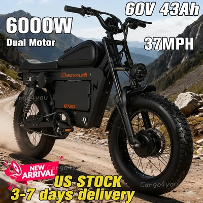 Motocicleta eléctrica 6000W 60V 43AH 20" neumático grueso bicicleta eléctrica 37 mph CHEEVALRY GT20 EE. UU. Foto 1 de 4
