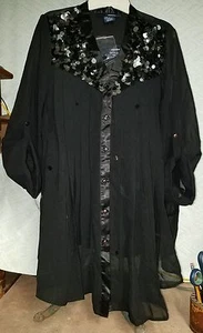 NUEVA BLUSA DENIM 24/7 14 W NEGRA TRANSPARENTE 2 PIEZAS CON LENTEJUELAS PLATEADAS - Imagen 1 de 5