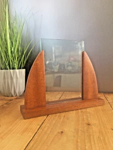 ANTIQUE 1930'S ARCHED ART DECO TEAK WOOD & GLASS DESK PHOTO PICTURE FRAME SCANDI - Picture 1 of 10