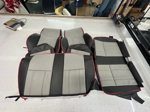 1986-1995 Suzuki Samurai Front/Rear upholstery seat covers-BLK,LT Grey, RED TRIM - Picture 1 of 6