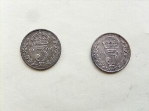 EDWARD VII.   two  silver  Threepence  1905  &  1906.