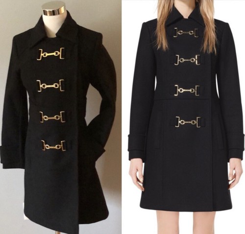 Michael Kors Horsebit cappotto fibbia elegante PEZZO DICHIARAZIONE fibbia oro cappotto di lana