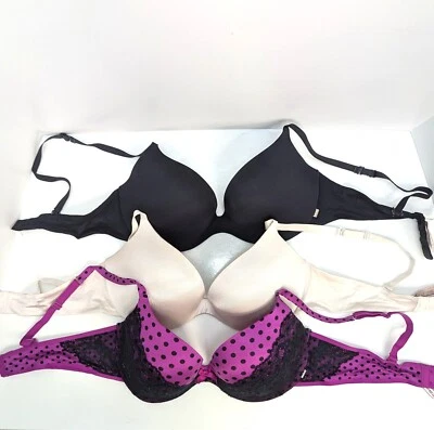 Sujetadores push up acolchados para mujer La Senza 1~ negro 1~blanco 1~púrpura y negro talla 36D Foto 1 de 4